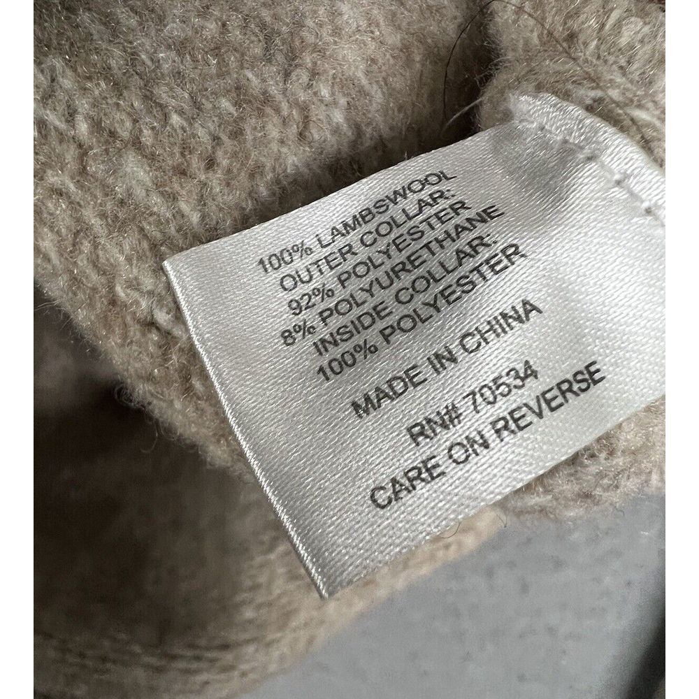 Orvis Sweater Mens Large Beige Stowe 1/4 Zip Lambs Wool Sherpa Leather Collar - Picture 8 of 9